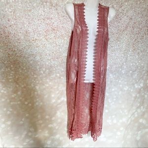 Pink lace duster cardigan